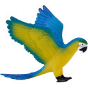 Figura decorativa de loro guacamayo azul pintada a mano con detalles realistas para decoración tropical.