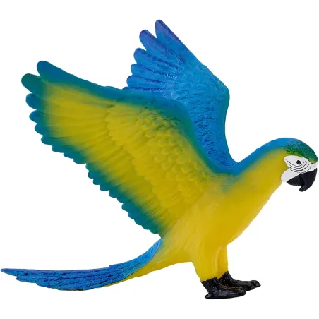 Figura decorativa de loro guacamayo azul pintada a mano con detalles realistas para decoración tropical.