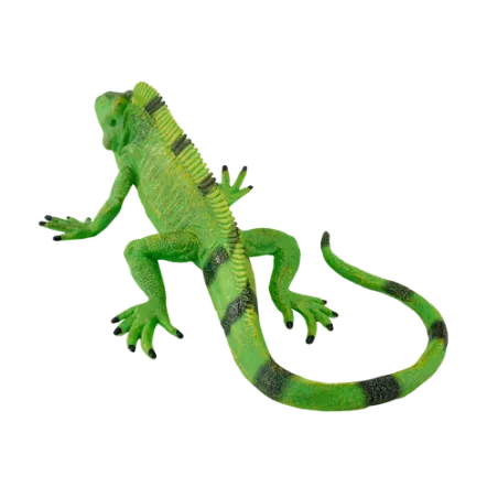 Figura de iguana decorativa esculpida y pintada a mano con detalles realistas de escamas.