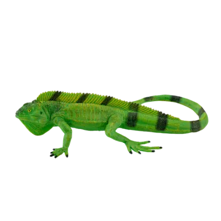 Figura de iguana decorativa esculpida y pintada a mano con detalles realistas de escamas.