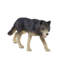 Figura de lobo de madera gris pintado a mano con detalles realistas para decoración.