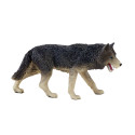 Figura de lobo de madera gris pintado a mano, artesanía decorativa realista y detallada.
