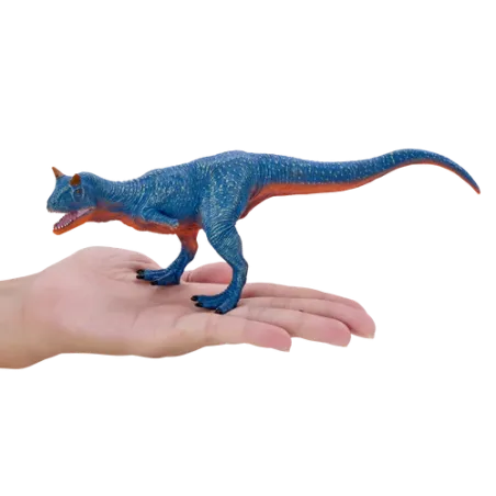 Figura de dinosaurio Carnotaurus pintada a mano con detalles realistas y texturas para coleccionistas.