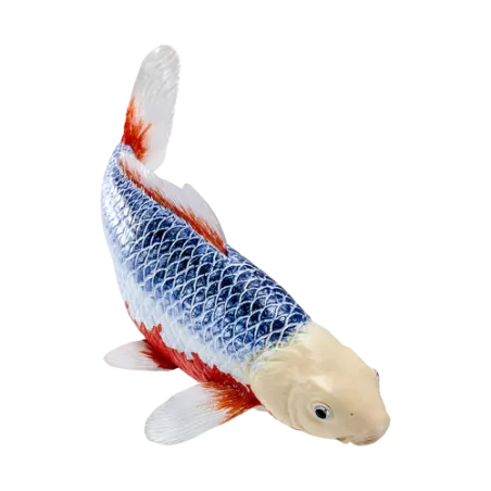 Figura decorativa de carpa koi variedad Asagi pintada a mano con detalles realistas.