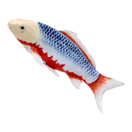 Figura de carpa koi Asagi pintada a mano para decoración y coleccionismo.