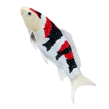 Figura decorativa de carpa Koi Showa Sanshoku pintada a mano con patrón tricolor japonés.