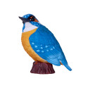 Figura decorativa de martín pescador pintada a mano en tonos azules y naranjas para decoración del hogar.