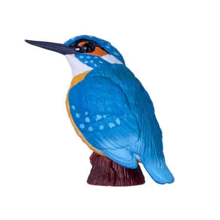 Figura decorativa de martín pescador pintada a mano con detalles en azul y naranja para decoración de hogar.