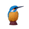 Figura decorativa de martín pescador pintada a mano con detalles en azul y naranja para decoración de hogar.