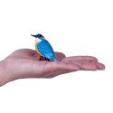 Figura decorativa de martín pescador pintada a mano con detalles en azul y naranja para decoración de hogar.