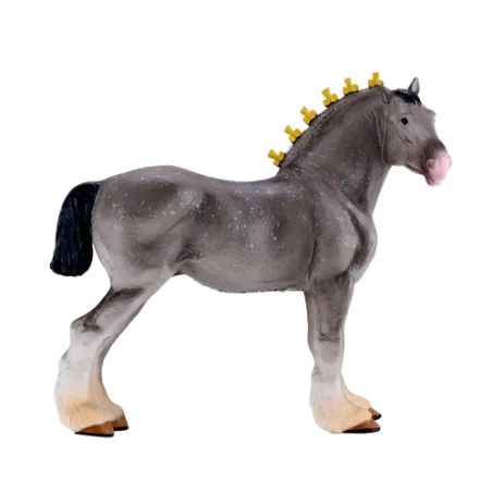 Figura realista de caballo de tiro Shire gris moteado pintada a mano para coleccionistas.