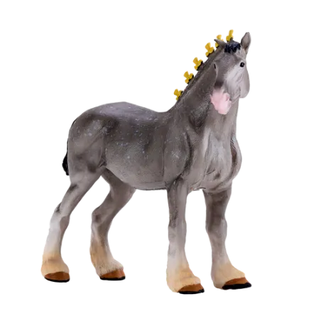 Figura realista de caballo Shire gris moteado pintada a mano para coleccionistas.