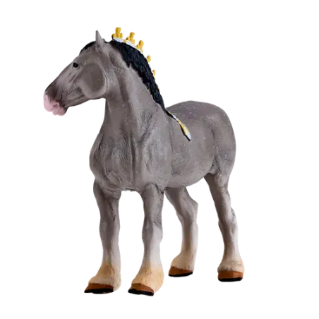 Figura realista de caballo Shire gris moteado pintada a mano para coleccionistas.