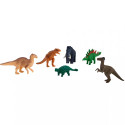 Tubo con 6 figuras de juguete de mini dinosaurios realistas para juego educativo infantil.