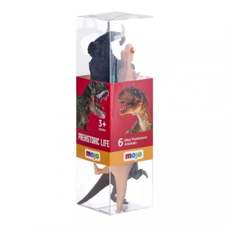 Set de 6 figuras de mini dinosaurios de juguete realistas en tubo para juego educativo.