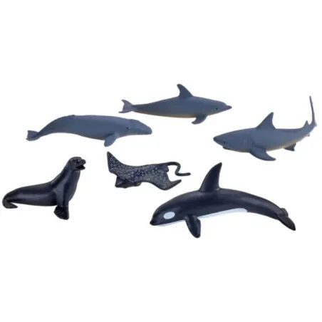 Set de 6 mini figuras de animales marinos de juguete educativos para niños.