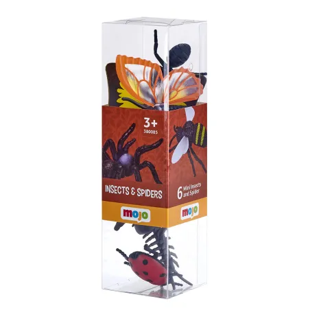 Tubo con 6 figuras de mini insectos realistas de juguete para aprendizaje y exploración infantil.