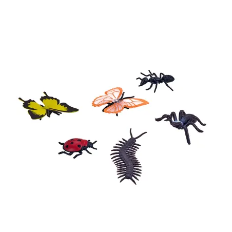 Tubo con 6 figuras de mini insectos realistas y detallados para el aprendizaje y juego creativo infantil.