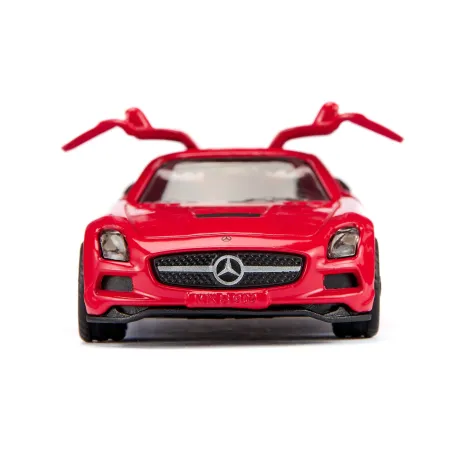 Réplica a escala del Mercedes-Benz SLS AMG Black Series rojo con puertas de ala de gaviota.