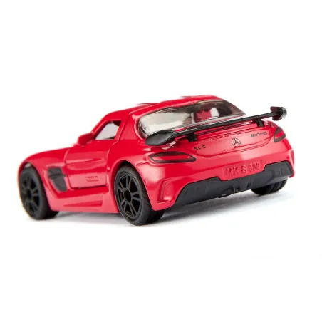 Réplica a escala del Mercedes-Benz SLS AMG Black Series rojo con puertas de ala de gaviota.