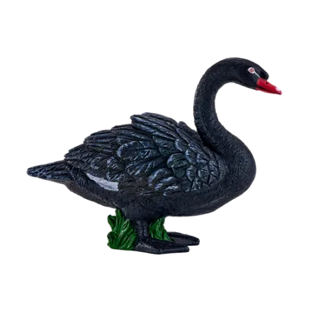 Figura de cisne negro decorativo pintado a mano con detalles realistas para decoración de interiores.