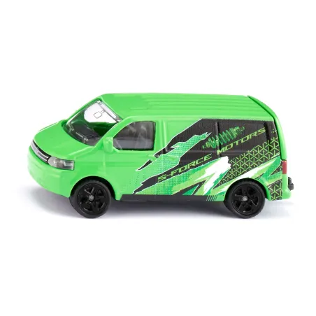 Miniatura de furgoneta VW Transporter T5 de Siku en metal con portón trasero funcional.