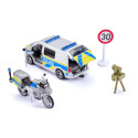 Furgoneta de policía VW T6 y motocicleta BMW de juguete Siku en metal