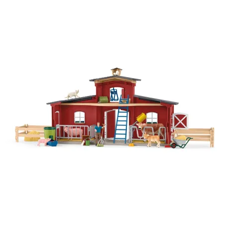 Granja de juguete Schleich con figuras de animales realistas y accesorios detallados para niños.