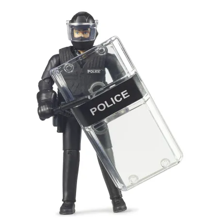 Figura articulada de policía de las Fuerzas Especiales bworld de Bruder con escudo táctico.