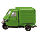 Miniatura SIKU del clásico Piaggio Ape verde, vehículo de juguete y colección en metal y plástico.