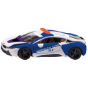 Coche de juguete BMW i8 Safety Car de Siku en miniatura de metal y plástico para coleccionistas.