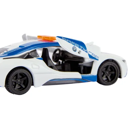 Coche de juguete BMW i8 Safety Car de SIKU en miniatura de metal y plástico para coleccionistas.