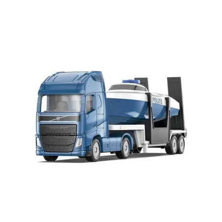 Camión Volvo de juguete Siku fabricado en metal con remolque y barco de recreo