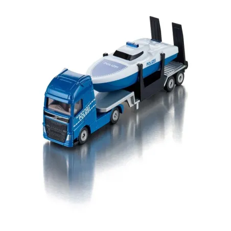 Camión Volvo de juguete con remolque y barco Siku de metal y plástico resistente