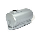 Remolque cisterna de juguete rollyTanker plateado con grifo funcional para tractor de pedales infantil.