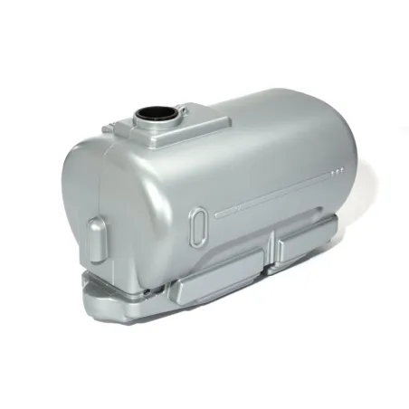 Remolque cisterna de juguete rollyTanker plateado con grifo funcional para tractor de pedales infantil.
