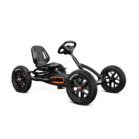 Coche de pedales todoterreno BERG Buddy Cross en color negro con freno de mano para niños.