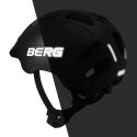 Casco de ciclismo BERG talla M con ventilación, red anti-insectos y detalles reflectantes para seguridad vial.