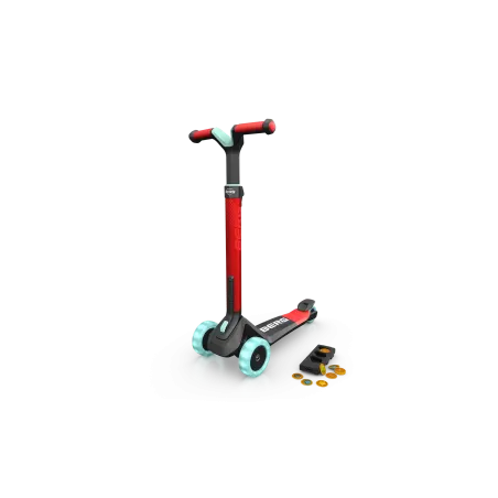 Patinete plegable BERG Nexo rojo con luces LED integradas y plataforma magnética para niños.