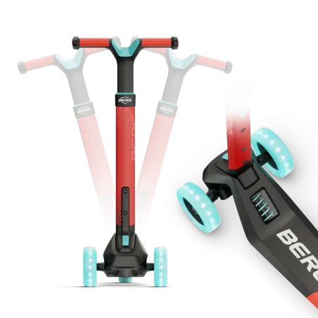 Patinete infantil plegable BERG Nexo rojo con luces LED y plataforma magnética