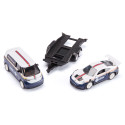 Set a escala 1:50 de furgoneta VW ID. Buzz con remolque y coche deportivo Porsche 911 GT3 RS.