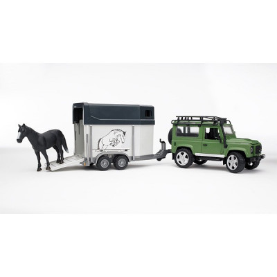 Coche Land Rover Defender SW con remolque equino y caballo - Escala 1:16