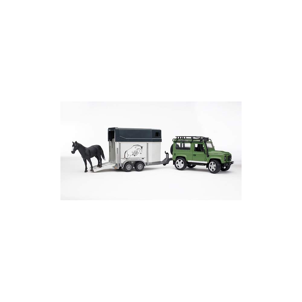 Coche Land Rover Defender SW con remolque equino y caballo - Escala 1:16