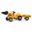 Tractor Caterpillar con pala y remolque a pedales