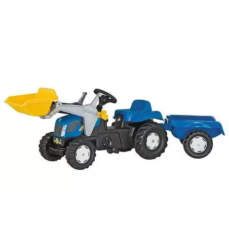 Tractor New Holland con pala y remolque a pedales