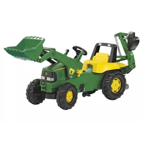 Tractor John Deere con pala y retroexcavadora a pedales