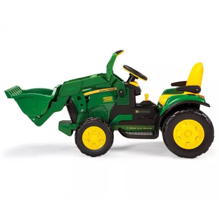 Tractor excavadora eléctrica infantil John Deere Ground Loader de 12V con pala móvil para niños.