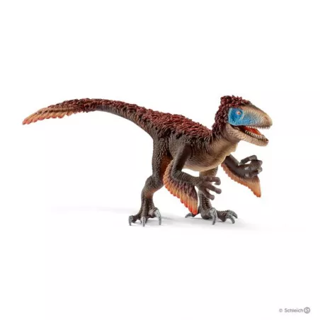 Figura de juguete del dinosaurio Utahraptor de Schleich con garra en forma de hoz.