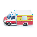 Ambulancia de juguete de metal y plástico con puertas que se abren