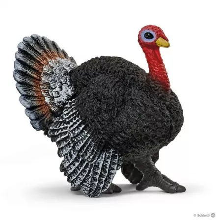 Figura de pavo de juguete Schleich Farm World pintada a mano con detalles realistas.